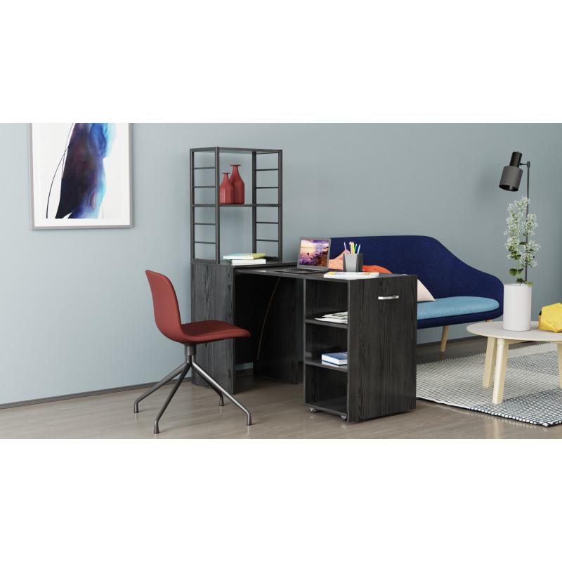 Стіл-тумба трансформер Смарт 4/1 з етажеркою Ferrum-decor 1430x1450x500 Чорний метал ДСП Сосна Кембра 16 мм (FRD-105125)