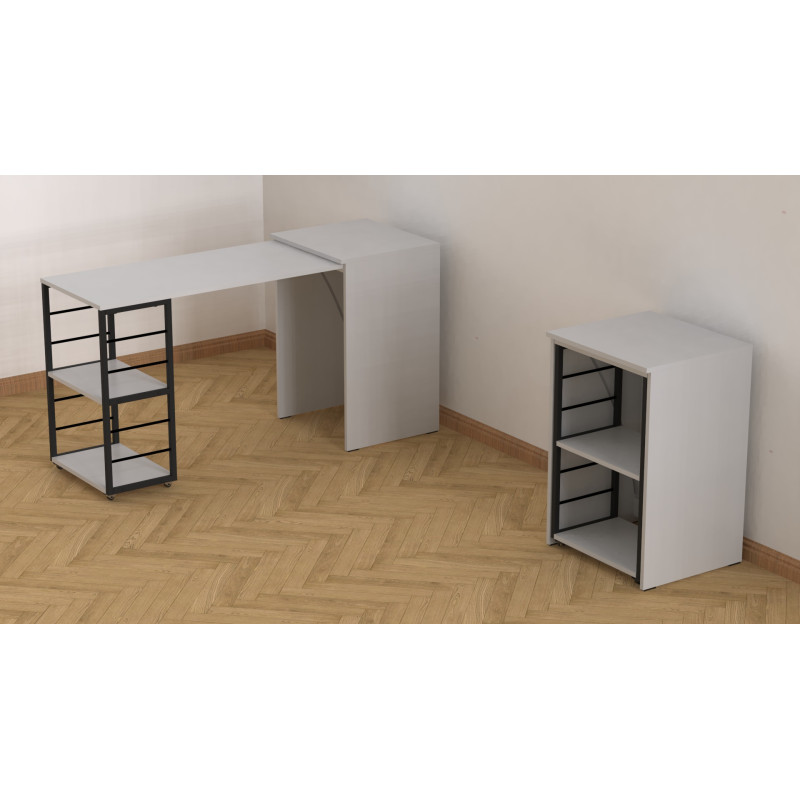 Стол-тумба трансформер Смарт 2/1 Ferrum-decor 750x1450x500 Черный металл ДСП Белое 16 мм (FRD-105095)