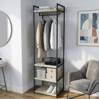 Шафа Гардероб Уні секція 3 серії Конект Ferrum-decor 220x60x50см Чорний метал ДСП Дуб Сонома 32 мм (FRD-104525)
