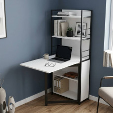 Стол книжка с этажеркой Практик 2 Ferrum-decor 1555x640x990 Черный металл ДСП Белое 16 мм (FRD-104625)