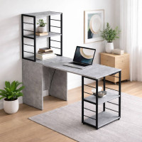 Стол-тумба трансформер Смарт 3/1 с этажеркой Ferrum-decor 1430x1450x500 Черный металл ДСП Бетон 16 мм (FRD-105115)