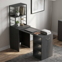 Стол-тумба трансформер Смарт 4/1 с этажеркой Ferrum-decor 1430x1450x500 Черный металл ДСП Сосна Кембра 16 мм (FRD-105125)