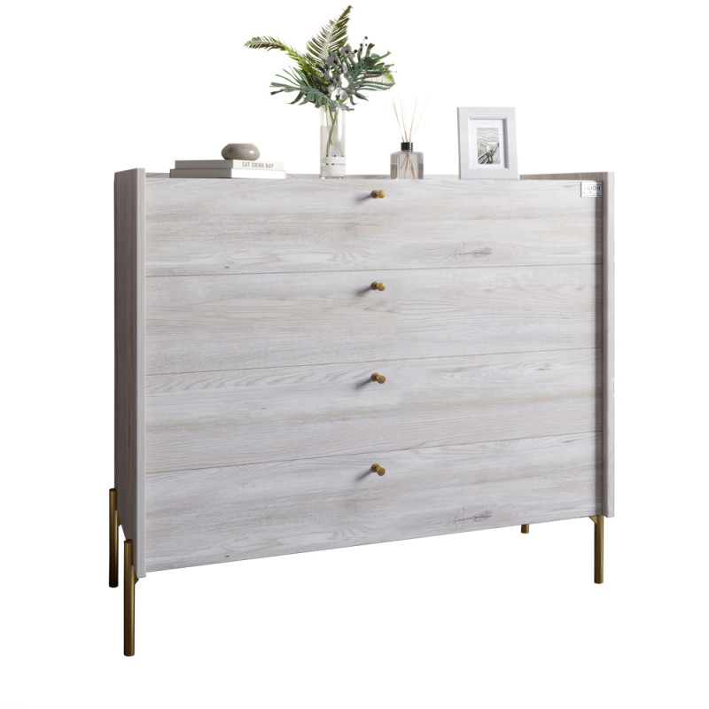 Комод с 4 ящиками LION Wood с золотыми ножками 100х90х45 см Самоа Дымчатый (LION-042962)