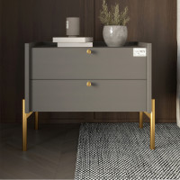Тумба прикроватная LION Wood с двумя ящиками Антрацит (золотые ножки) (LION-041334) ТОП