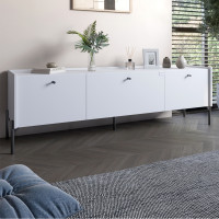 Тумба под телевизор на 3 ящика LION Wood с черными ножками 180x50x40 см Нимфея Альба (белый) (LION-043102)