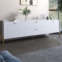 Тумба под телевизор с ящиками LION Wood с золотыми ножками 160x40x65 см Нимфея Альба (белый) (LION-043118)