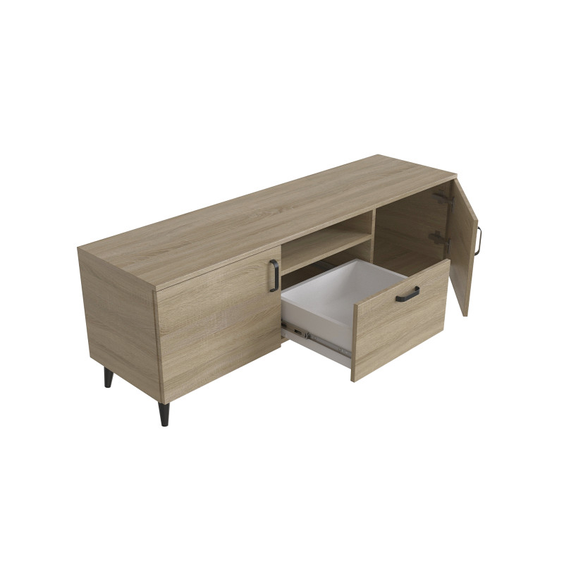 Тумба Лестер на конусних ніжках Ferrum-decor 48x139x38 Чорний метал ДСП Дуб Сонома 16 мм (FRD-106804)