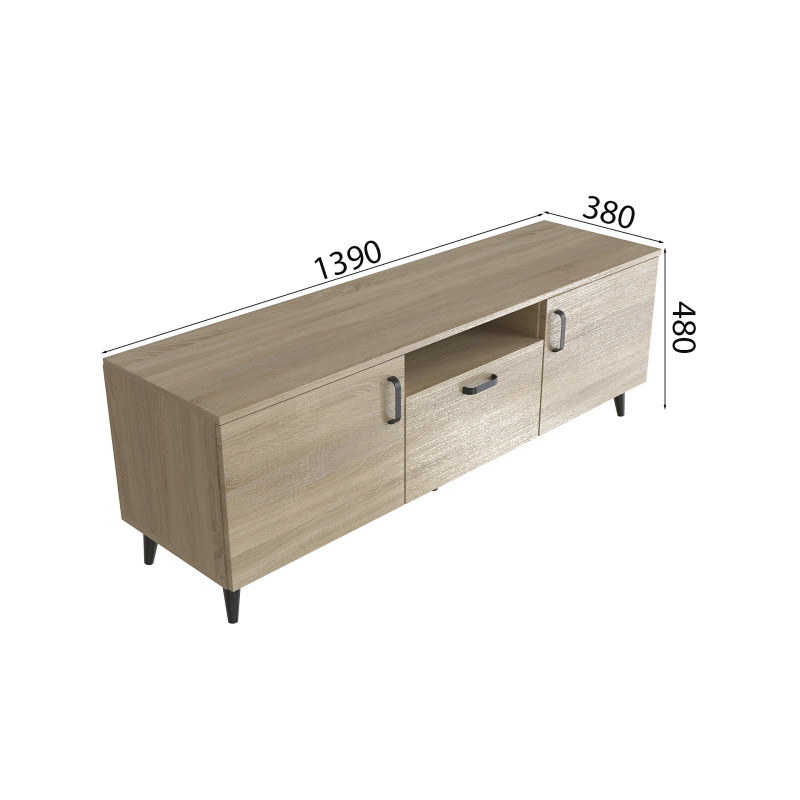 Тумба Лестер на конусних ніжках Ferrum-decor 48x139x38 Чорний метал ДСП Дуб Сонома 16 мм (FRD-106804)