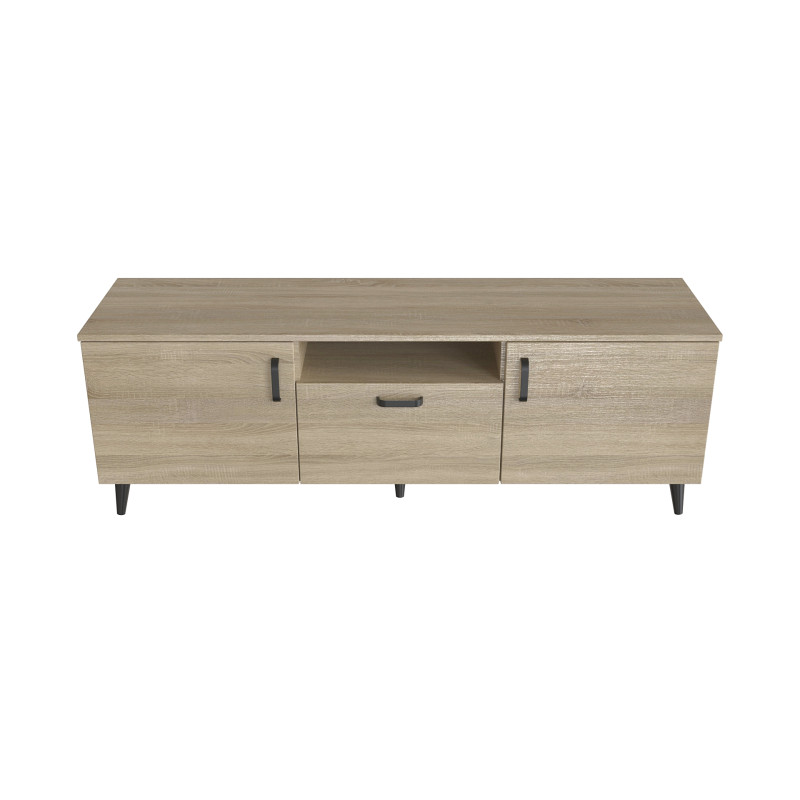 Тумба Лестер на конусних ніжках Ferrum-decor 48x139x38 Чорний метал ДСП Дуб Сонома 16 мм (FRD-106804)