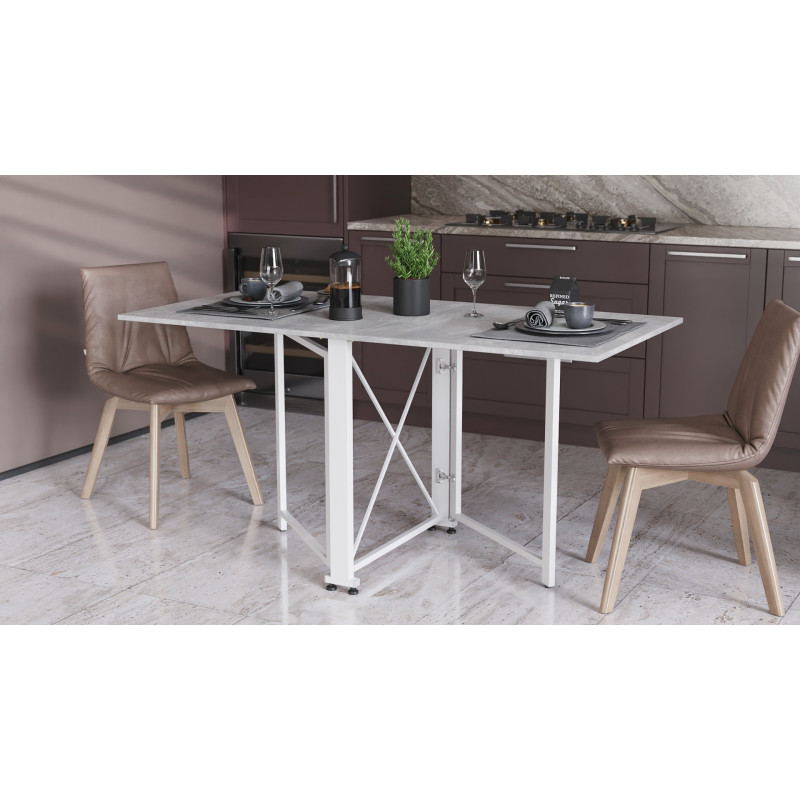 Стол-книжка трансформер Орион 2 Ferrum-decor 750x1520x730 Белый металл ДСП Бетон 16 мм (FRD-104596)
