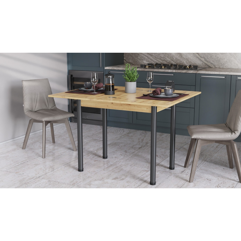 Обеденный стол-трансформер раскладной Берта Ferrum-decor 750x1200x900 Черный металл ДСП Дуб Артизан 16 мм (FRD-105176)