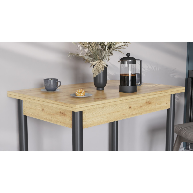 Обеденный стол-трансформер раскладной Берта Ferrum-decor 750x1200x900 Черный металл ДСП Дуб Артизан 16 мм (FRD-105176)
