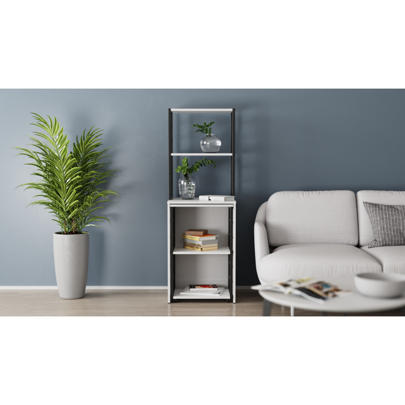 Стол-тумба трансформер Смарт 3/2 с этажеркой Ferrum-decor 1430x1450x600 Черный металл ДСП Белое 16 мм (FRD-105116)