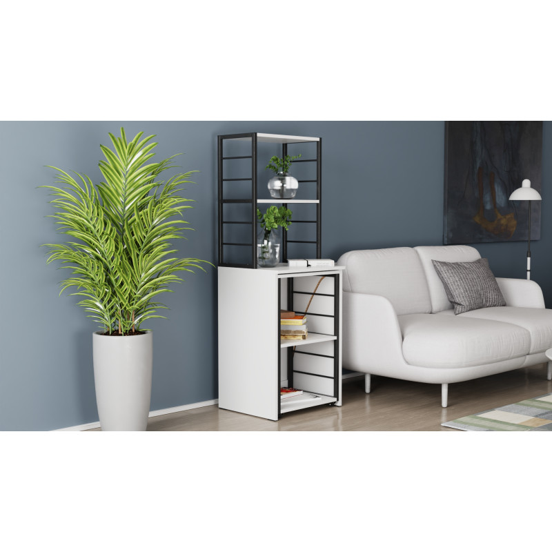 Стол-тумба трансформер Смарт 3/2 с этажеркой Ferrum-decor 1430x1450x600 Черный металл ДСП Белое 16 мм (FRD-105116)