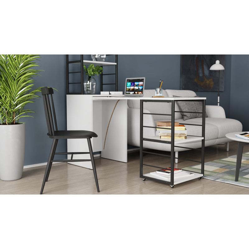 Стол-тумба трансформер Смарт 3/2 с этажеркой Ferrum-decor 1430x1450x600 Черный металл ДСП Белое 16 мм (FRD-105116)