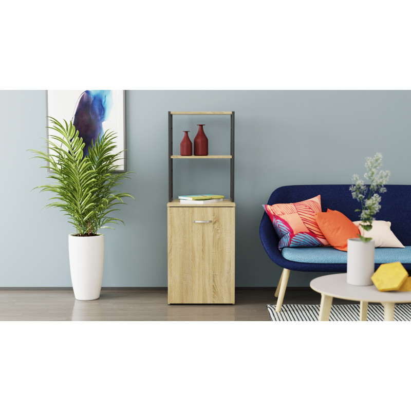 Стіл-тумба трансформер Смарт 4/1 з етажеркою Ferrum-decor 1430x1450x500 Чорний метал ДСП Дуб Сонома 16 мм (FRD-105126)