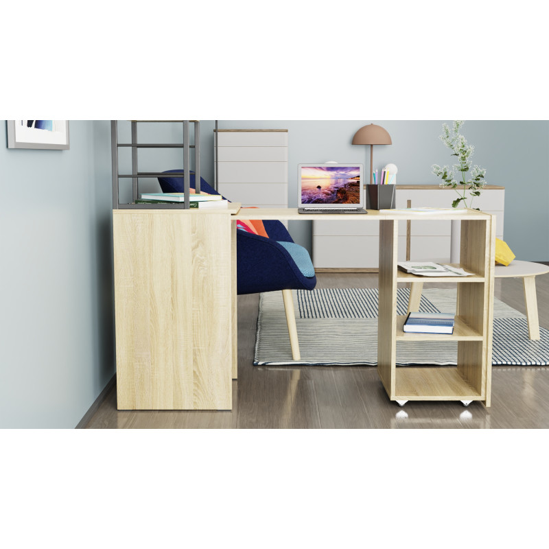 Стіл-тумба трансформер Смарт 4/1 з етажеркою Ferrum-decor 1430x1450x500 Чорний метал ДСП Дуб Сонома 16 мм (FRD-105126)