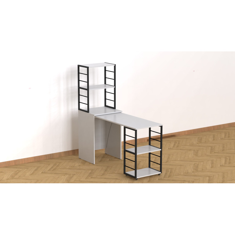 Стол-тумба трансформер Смарт 3/2 с этажеркой Ferrum-decor 1430x1450x600 Черный металл ДСП Белое 16 мм (FRD-105116)