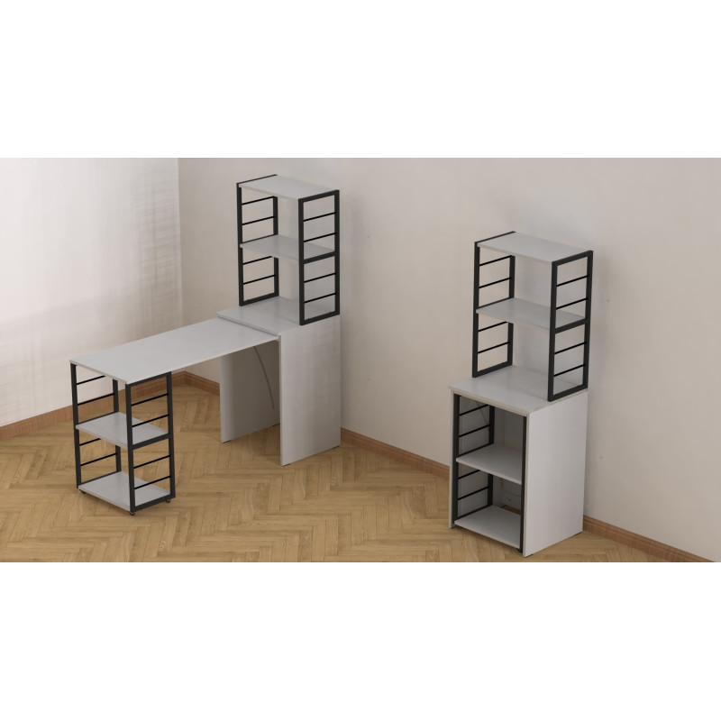 Стол-тумба трансформер Смарт 3/2 с этажеркой Ferrum-decor 1430x1450x600 Черный металл ДСП Белое 16 мм (FRD-105116)