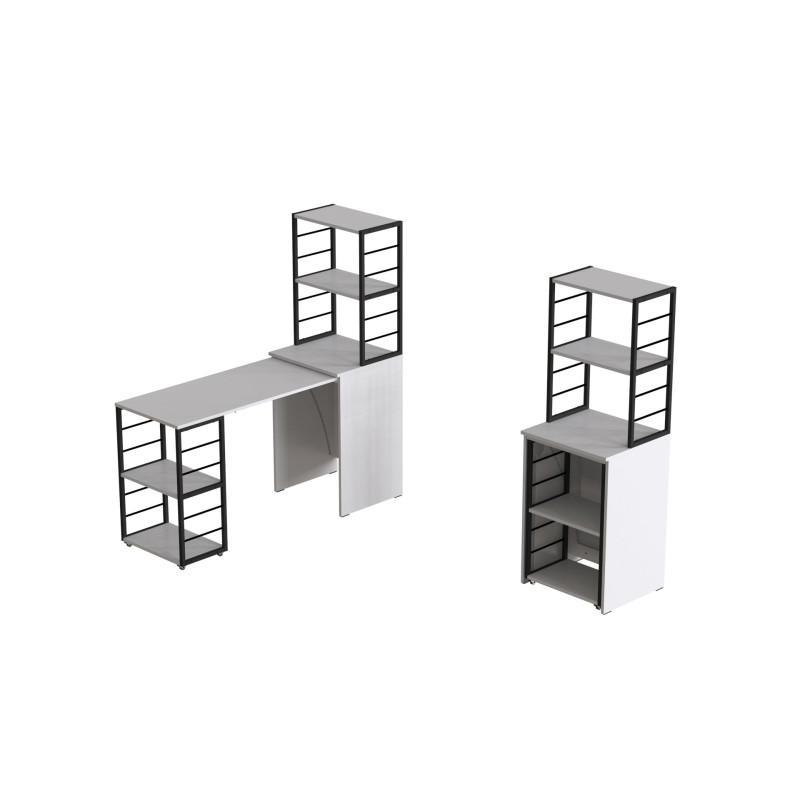 Стол-тумба трансформер Смарт 3/2 с этажеркой Ferrum-decor 1430x1450x600 Черный металл ДСП Белое 16 мм (FRD-105116)