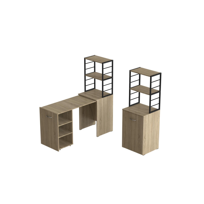 Стіл-тумба трансформер Смарт 4/1 з етажеркою Ferrum-decor 1430x1450x500 Чорний метал ДСП Дуб Сонома 16 мм (FRD-105126)