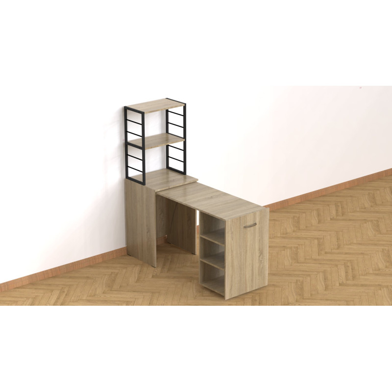 Стіл-тумба трансформер Смарт 4/1 з етажеркою Ferrum-decor 1430x1450x500 Чорний метал ДСП Дуб Сонома 16 мм (FRD-105126)