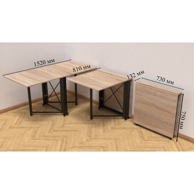 Стол-книга трансформер Орион 2 Ferrum-decor 750x1520x730 Черный металл ДСП Дуб Сонома 16 мм (FRD-104586)