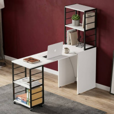 Стол-тумба трансформер Смарт 3/2 с этажеркой Ferrum-decor 1430x1450x600 Черный металл ДСП Белое 16 мм (FRD-105116)