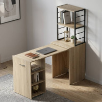 Стол-тумба трансформер Смарт 4/1 с этажеркой Ferrum-decor 1430x1450x500 Черный металл ДСП Дуб Сонома 16 мм (FRD-105126)