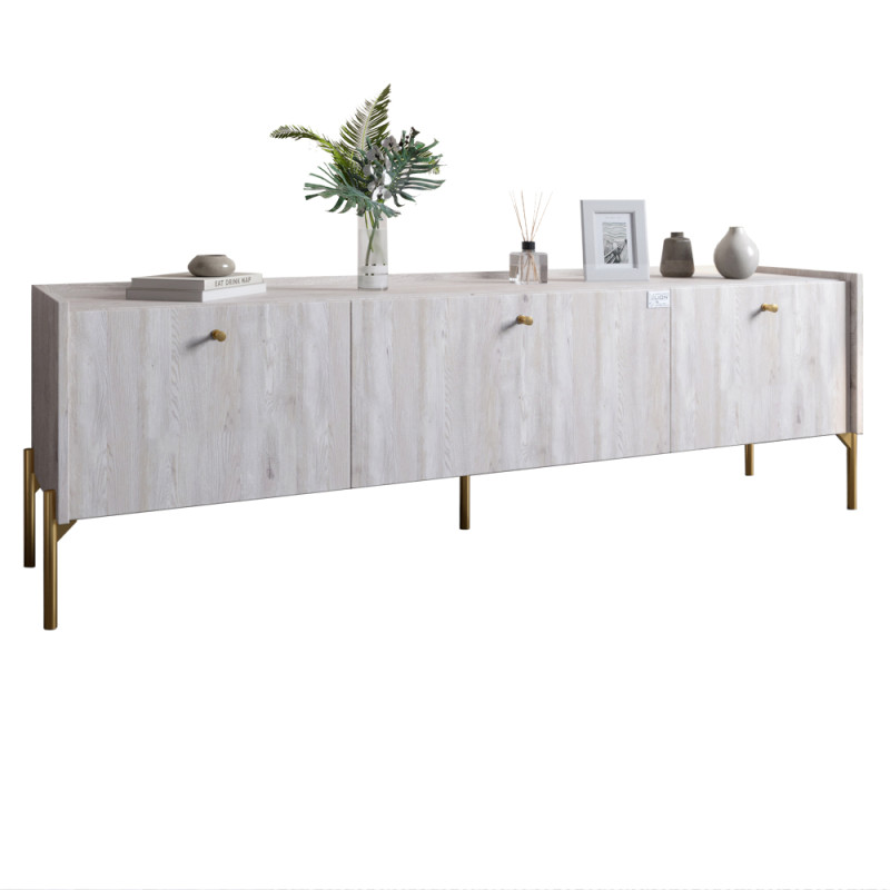 Тумба под телевизор на 3 ящика LION Wood с золотыми ножками 180x50x40 см Самоа Дымчатый (LION-042999)
