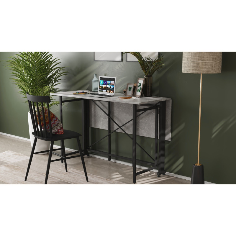 Стол-книжка трансформер Орион 3 Ferrum-decor 750x1150x880 Черный металл ДСП Бетон 16 мм (FRD-105087)