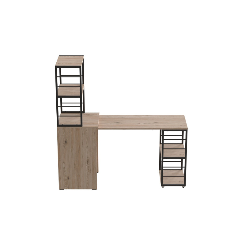 Стіл-тумба трансформер Смарт 3/2 з етажеркою Ferrum-decor 1430x1450x600 Чорний метал ДСП Дуб Сан-Марино 16 мм (FRD-105117)