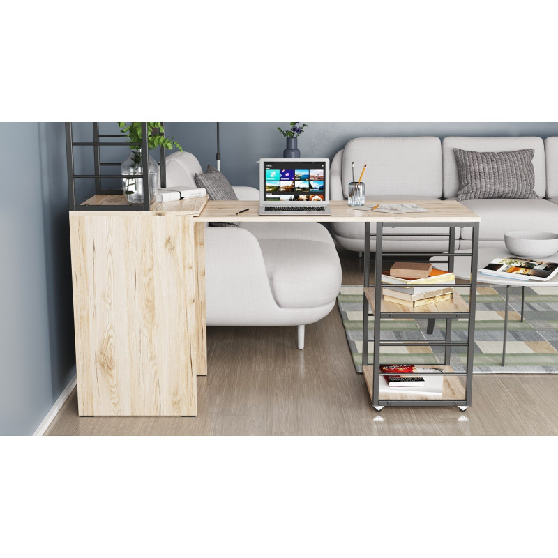 Стіл-тумба трансформер Смарт 3/2 з етажеркою Ferrum-decor 1430x1450x600 Чорний метал ДСП Дуб Сан-Марино 16 мм (FRD-105117)