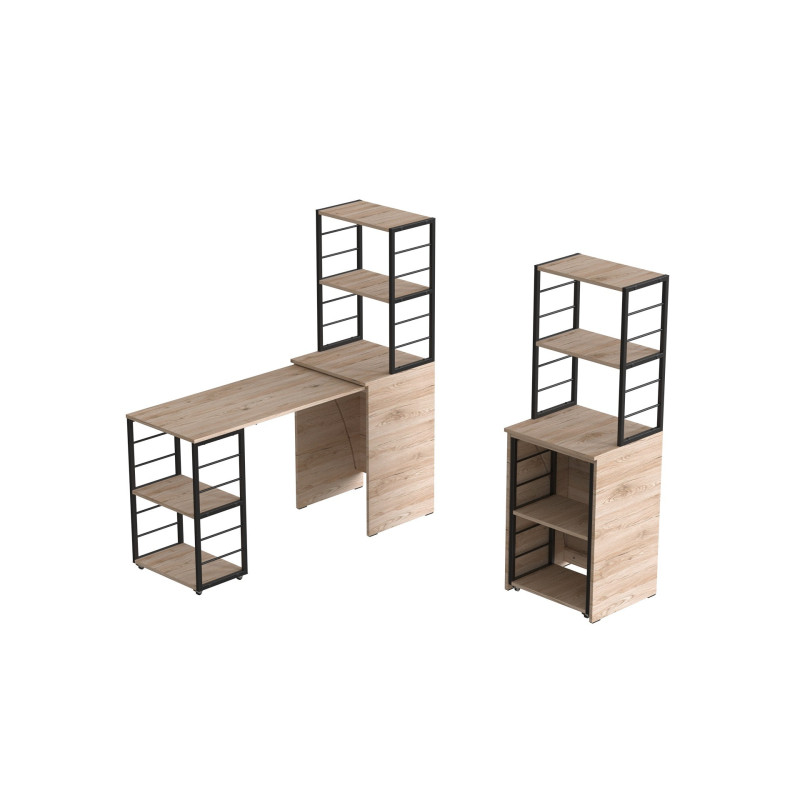 Стіл-тумба трансформер Смарт 3/2 з етажеркою Ferrum-decor 1430x1450x600 Чорний метал ДСП Дуб Сан-Марино 16 мм (FRD-105117)