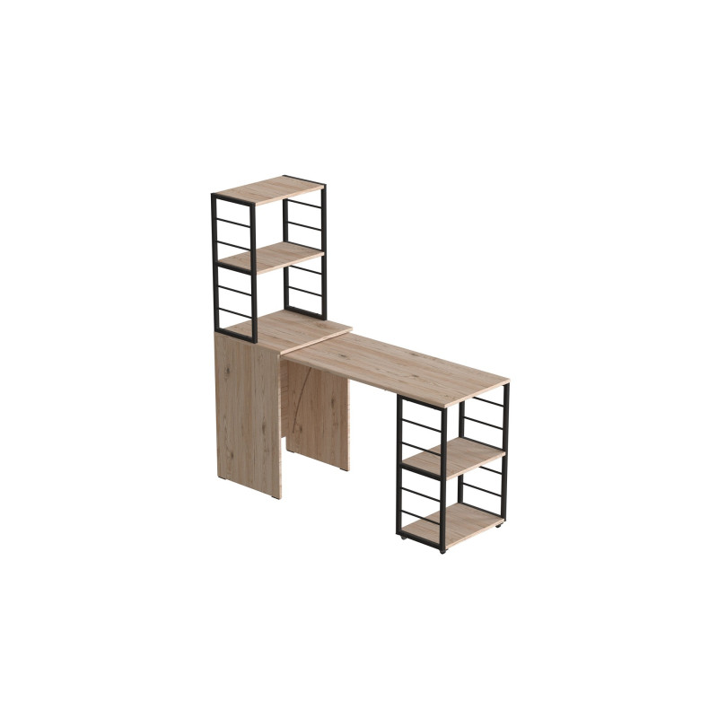 Стіл-тумба трансформер Смарт 3/2 з етажеркою Ferrum-decor 1430x1450x600 Чорний метал ДСП Дуб Сан-Марино 16 мм (FRD-105117)