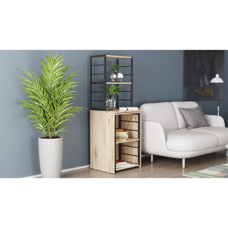 Стіл-тумба трансформер Смарт 3/2 з етажеркою Ferrum-decor 1430x1450x600 Чорний метал ДСП Дуб Сан-Марино 16 мм (FRD-105117)