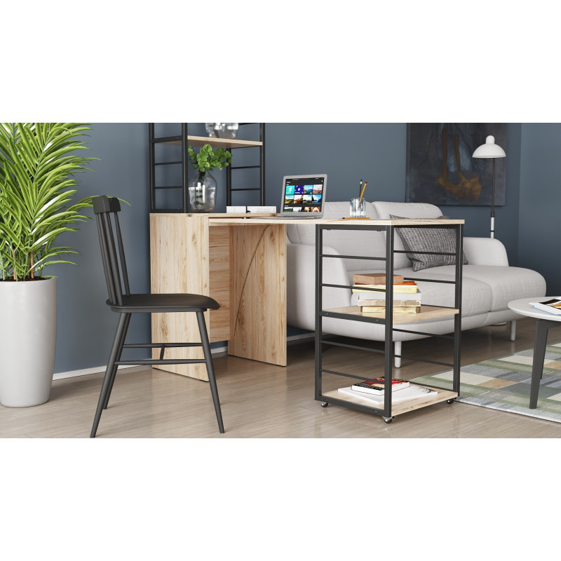 Стіл-тумба трансформер Смарт 3/2 з етажеркою Ferrum-decor 1430x1450x600 Чорний метал ДСП Дуб Сан-Марино 16 мм (FRD-105117)