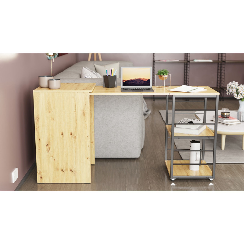 Стол-тумба трансформер Смарт 2/2 Ferrum-decor 750x1450x600 Черный металл ДСП Дуб Артизан 16 мм (FRD-105107)