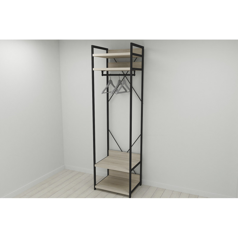 Шафа Гардероб Уні секція 2 серії Конект Ferrum-decor 220x60x50см Чорний метал ДСП Дуб Сонома 32 мм (FRD-104537)