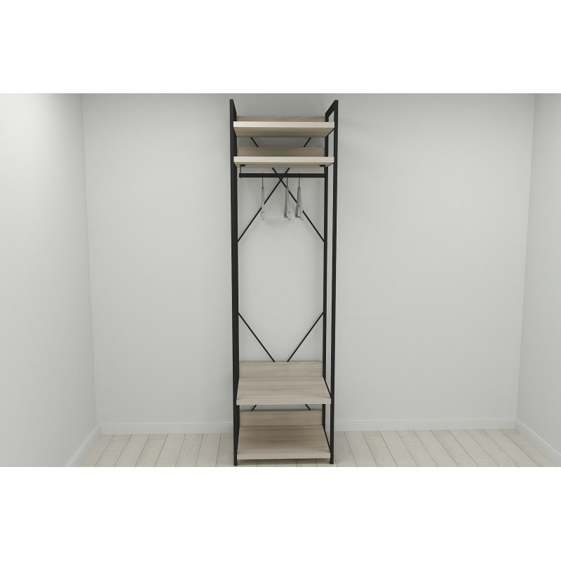 Шафа Гардероб Уні секція 2 серії Конект Ferrum-decor 220x60x50см Чорний метал ДСП Дуб Сонома 32 мм (FRD-104537)