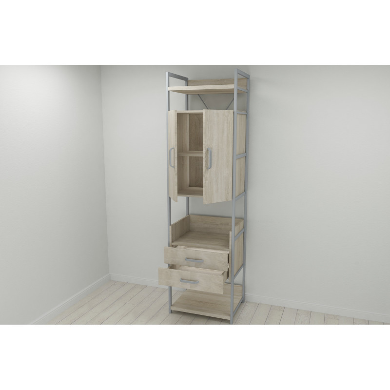 Шафа Гардероб Уні секція 5 серії Конект Ferrum-decor 220x60x50см Сірий метал ДСП Дуб Сонома 32 мм (FRD-104517)