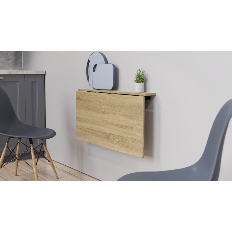 Обеденный стол-трансформер Ника настенный Ferrum-decor 420x900x500 Черный металл ДСП Дуб Сонома 16 мм (FRD-105167)
