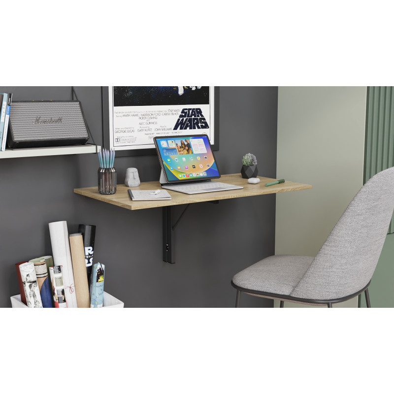 Обеденный стол-трансформер Ника настенный Ferrum-decor 420x900x500 Черный металл ДСП Дуб Сонома 16 мм (FRD-105167)