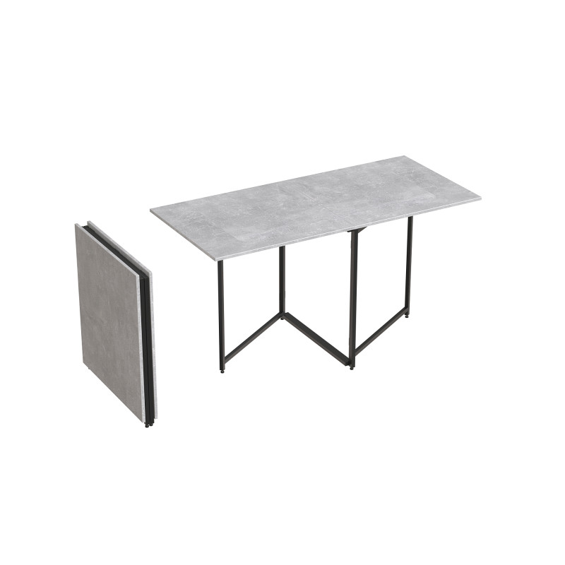 Стол трансформер книга Панама Ferrum-decor 75x148x68 Черный металл ДСП Бетон 16 мм (FRD-106825)