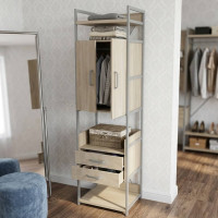 Шкаф Гардероб Уни секция 5 серии Конект Ferrum-decor 220x60x50см Серый металл ДСП Дуб Сонома 32 мм (FRD-104517)