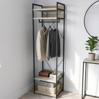 Шафа Гардероб Уні секція 2 серії Конект Ferrum-decor 220x60x50см Чорний метал ДСП Дуб Сонома 32 мм (FRD-104537)