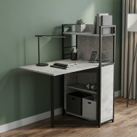 Стол книжка с этажеркой Практик 1 Ferrum-decor 1200x640x990 Черный металл ДСП Бетон 16 мм (FRD-104617)