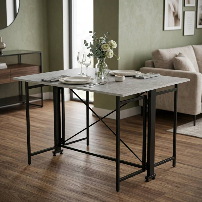 Стол-книжка трансформер Орион 3 Ferrum-decor 750x1150x880 Черный металл ДСП Бетон 16 мм (FRD-105087)