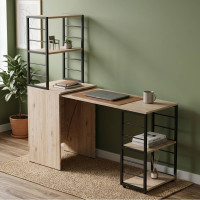 Стіл-тумба трансформер Смарт 3/2 з етажеркою Ferrum-decor 1430x1450x600 Чорний метал ДСП Дуб Сан-Марино 16 мм (FRD-105117)
