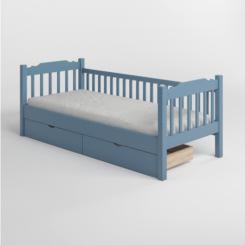 Дитяче ліжко Mebigrand Каріна-2 Сіро-синій (S7010R90B) 90х190 см із заднім бортиком та ящиками (MBG-16540)